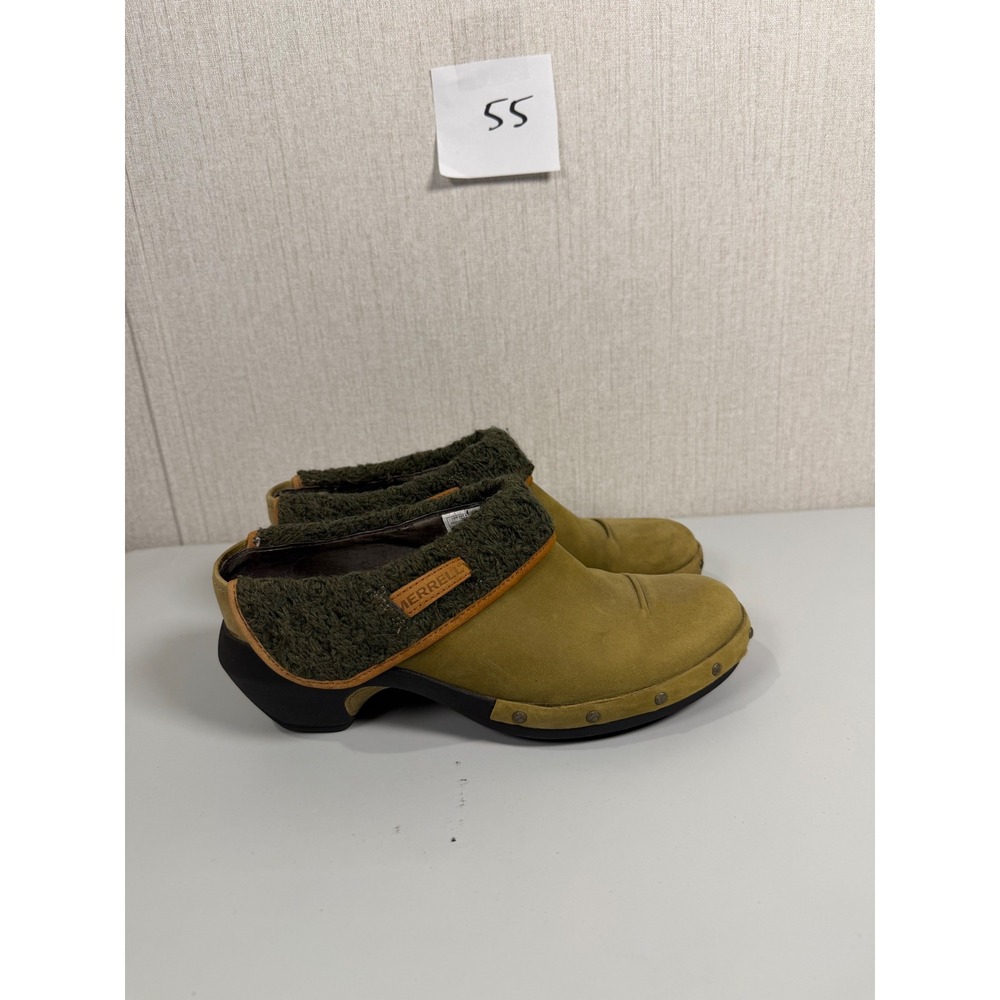 Merrell Luxe Knit Burnt Olive Clogs Nubuck Leather Wool Collar J68672 Womens 8.5